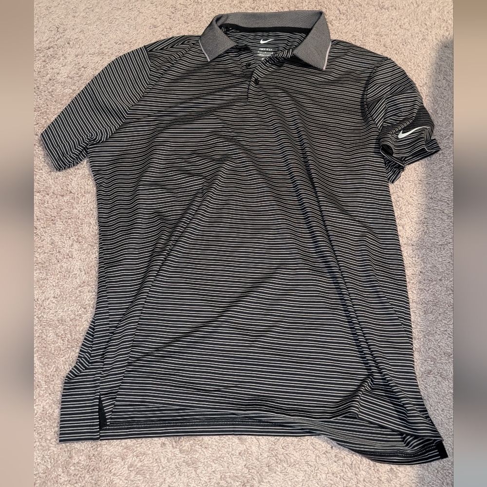 Nike Men’s Black/White Striped Dri-FIT Polo